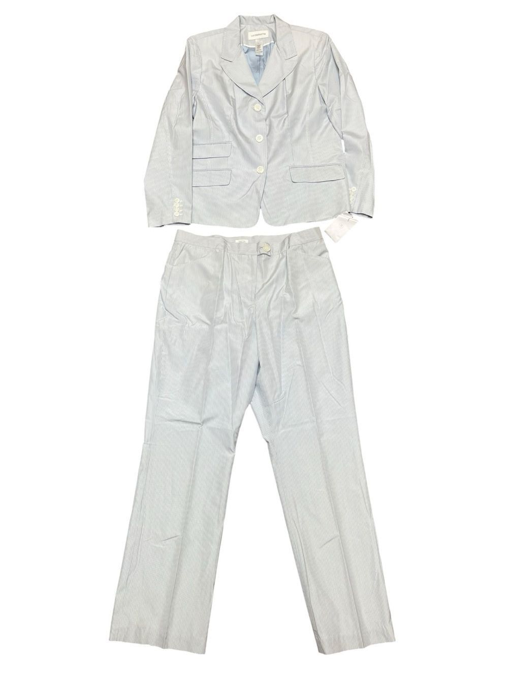 Liz Claiborne Tabitha Blue White Pinstripe Silk Pant Suit Women’s Size 16 NWT